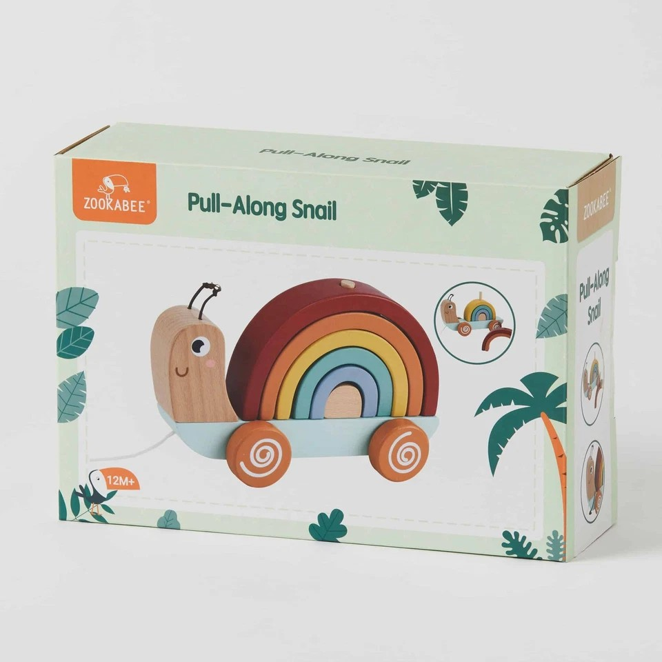 Zookabee Wood Pull Along Rainbow Snail Interactive Children's Play Toy Set 12m+