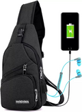 Men Chest Bag | Shoulder Backpack | Sling Cross Body Satchel | Travel Outdoor USB Port | Black