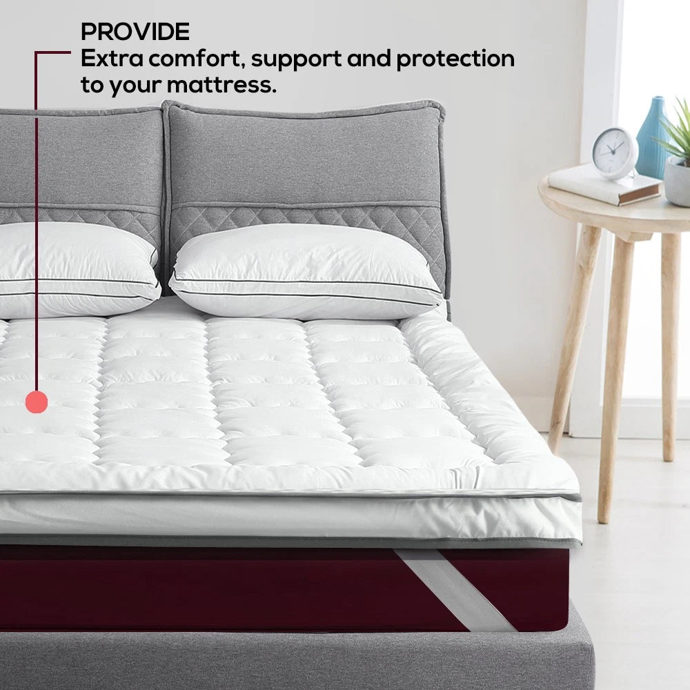Queen Pillowtop Mattress Topper 5cm Underlay Bed Matress Mat Protector Fitted Skirt