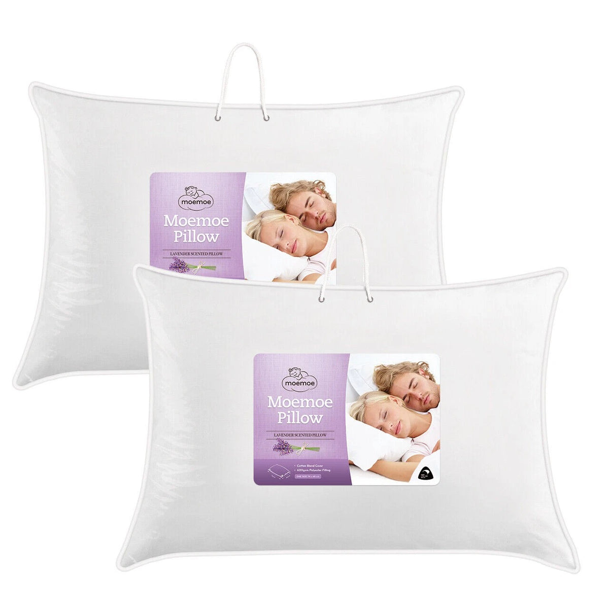 2x Moemoe Premium Lambs Wool Blend Pillows | Hypoallergenic Scented Lavender Pillows