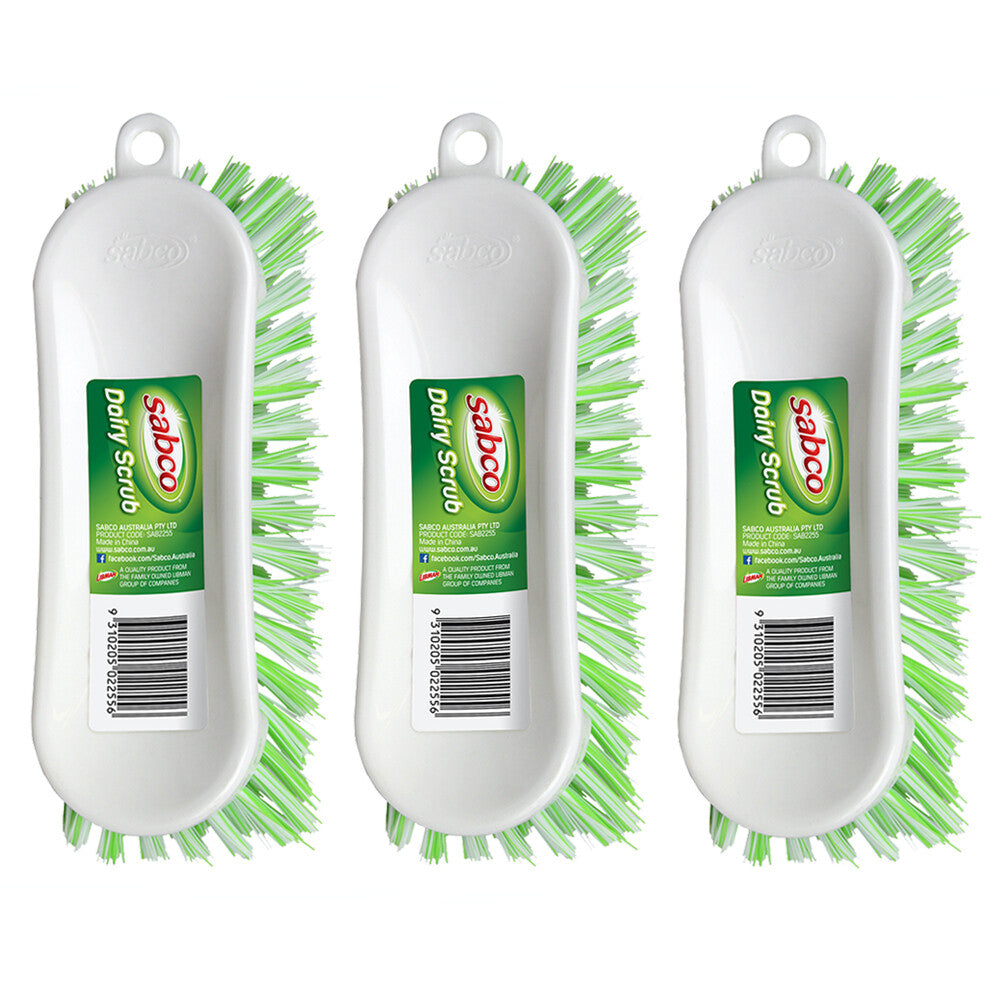 3x Sabco Dish Scrubber Cleaner Washing Brush Tough Bristles, Heavy Duty Food Handling
