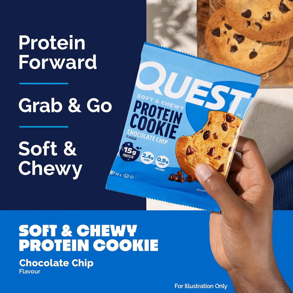12x Quest Chocolate Chip Protein Cookie High Protein, Keto Friendly, Low Carb Diet Exercise Gym Workout Food