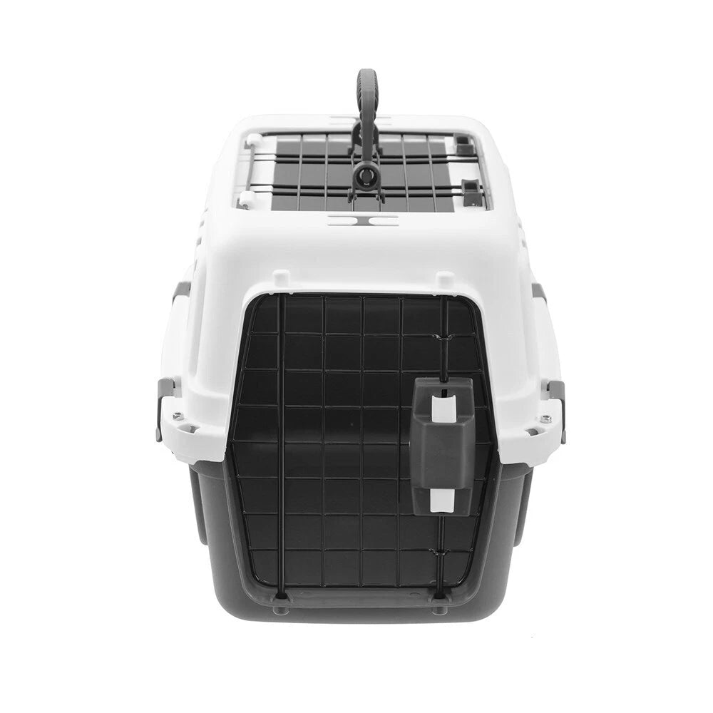 Portable Pet Carrier Cage 46.5cm Hard Travel Crate - Kitten Cat Hamster Dog Small -Heavy Duty - Metal Gate
