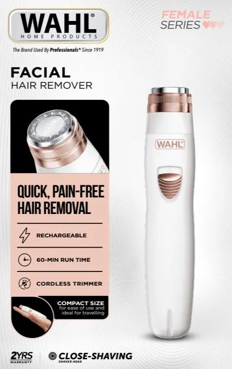 Wahl Facial Hair Remover, Compact Portable Cheek Lip Chin, Pain-Free Peach Fuzz and Fine Hair Removal