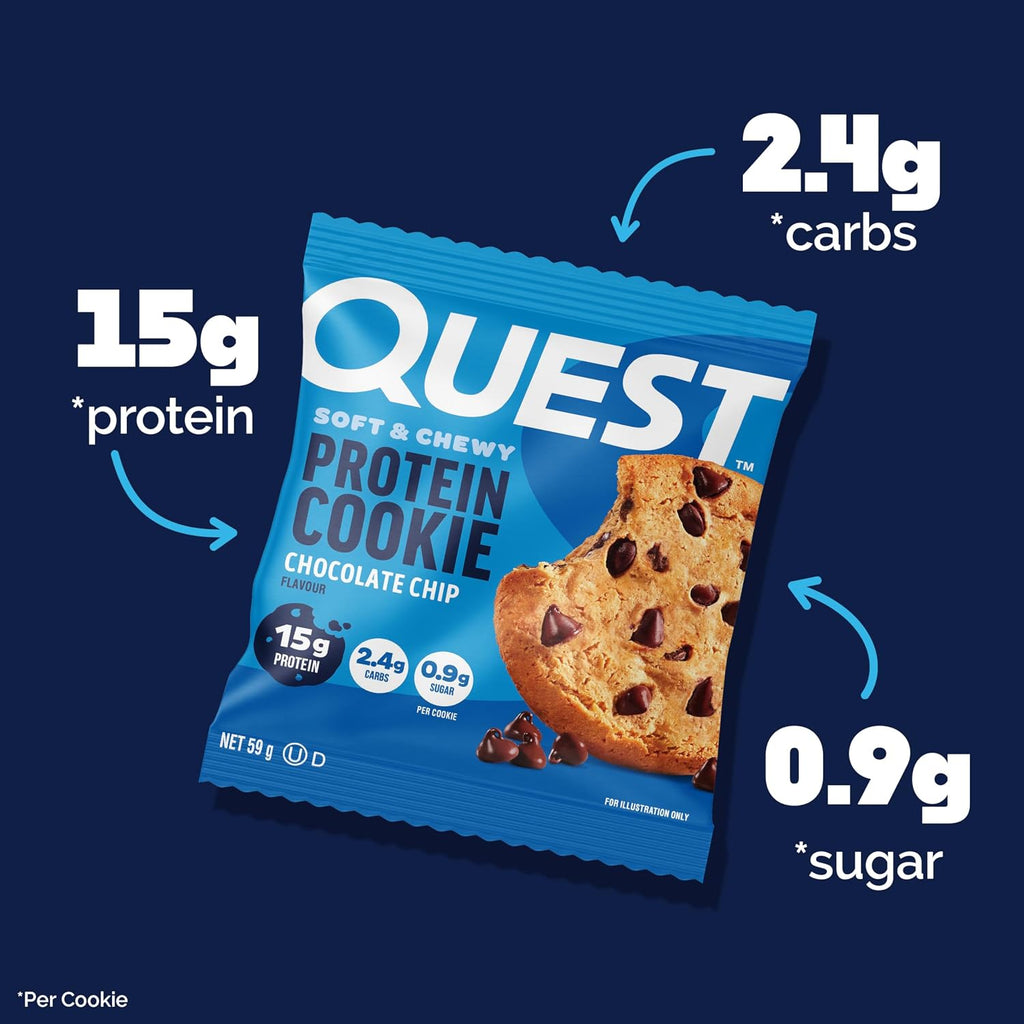 12x Quest Chocolate Chip Protein Cookie High Protein, Keto Friendly, Low Carb Diet Exercise Gym Workout Food