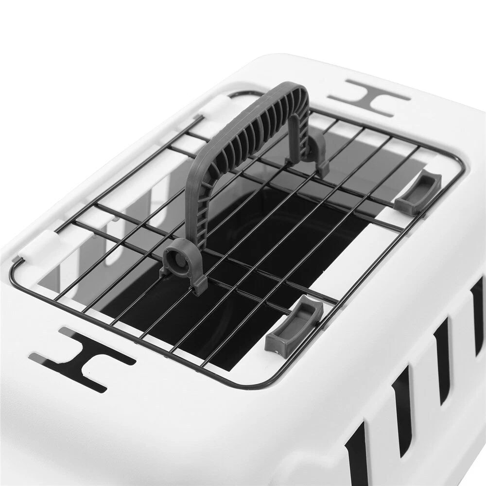 Portable Pet Carrier Cage 46.5cm Hard Travel Crate - Kitten Cat Hamster Dog Small -Heavy Duty - Metal Gate