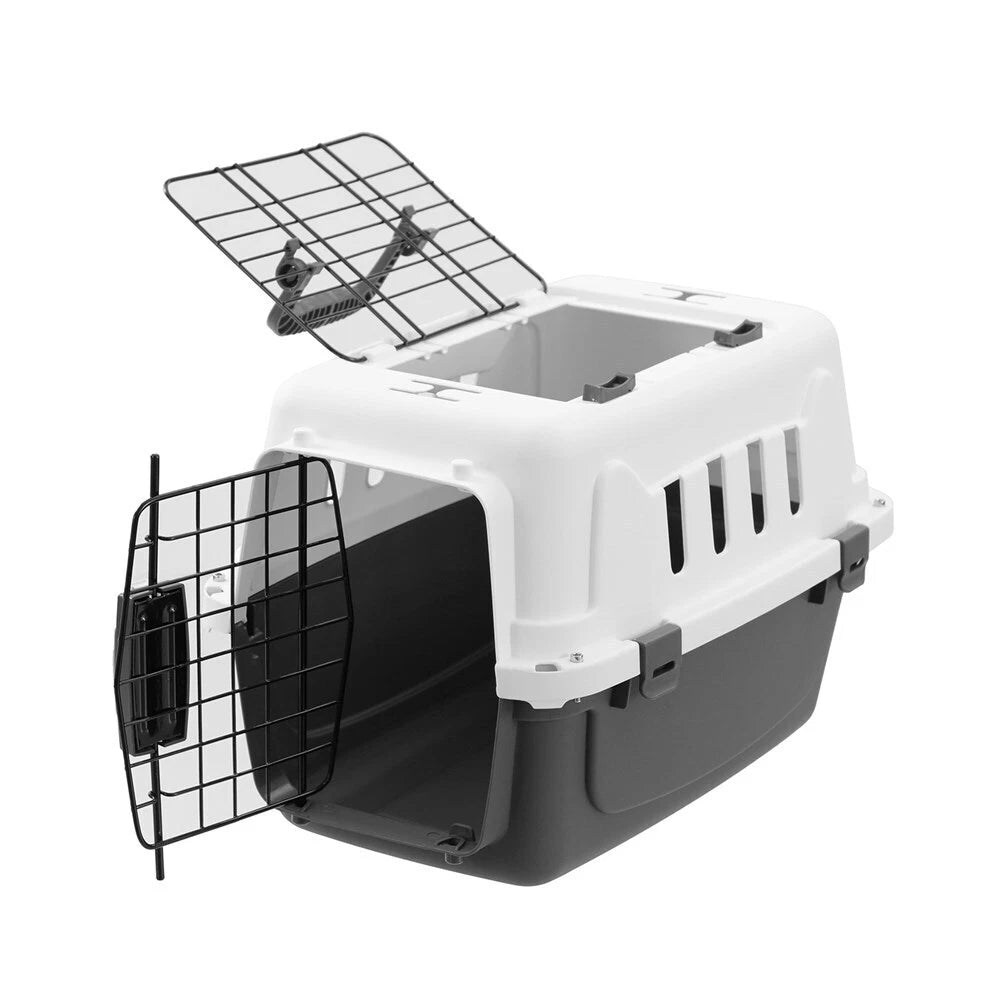 Portable Pet Carrier Cage 46.5cm Hard Travel Crate - Kitten Cat Hamster Dog Small -Heavy Duty - Metal Gate