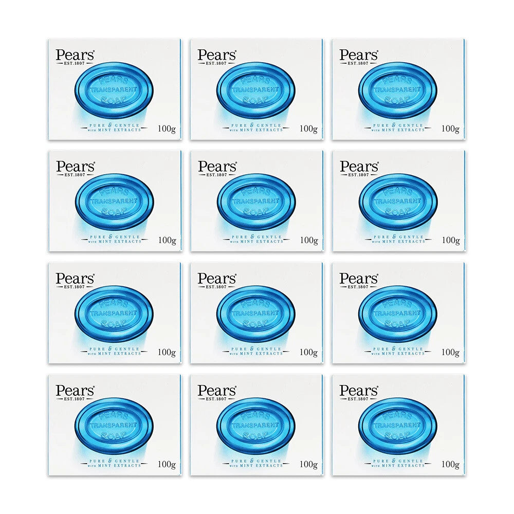 12x Pears Soap Bars Body Hand Wash Bar, with Natural Oils, Gentle on Skin, Mild Fragrance with Mint Extracts
