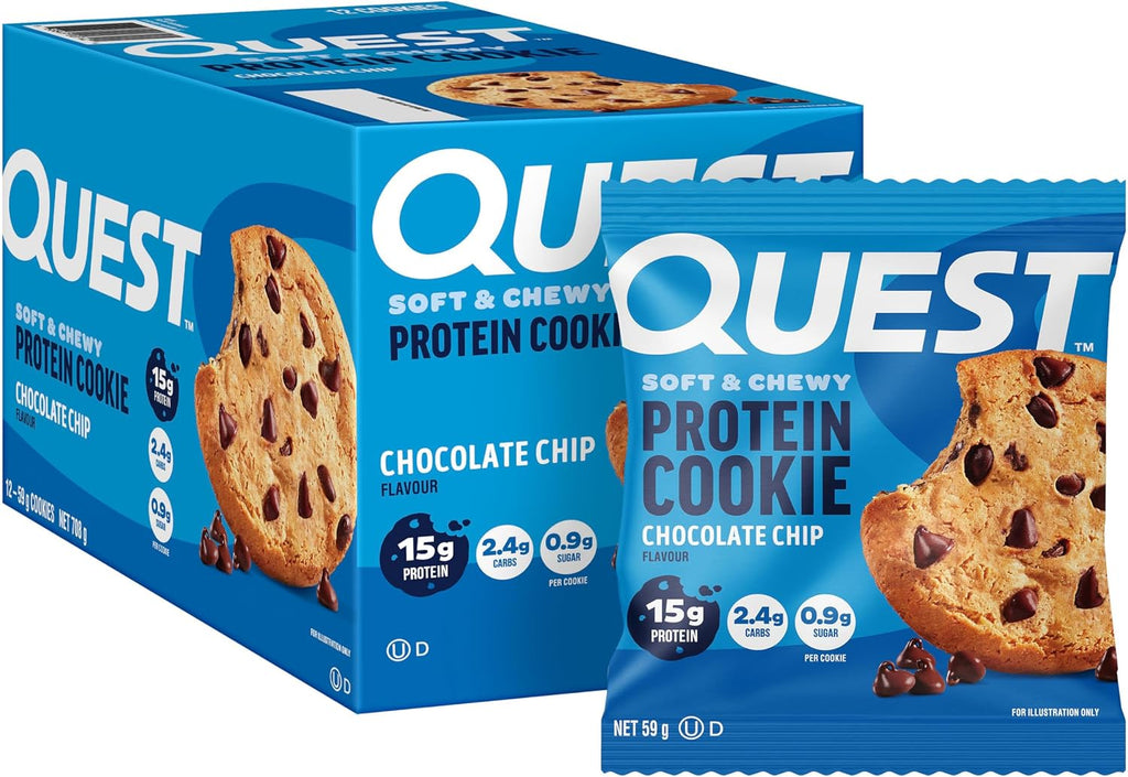 12x Quest Chocolate Chip Protein Cookie High Protein, Keto Friendly, Low Carb Diet Exercise Gym Workout Food