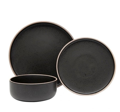 Salt & Pepper Dinner Set Stoneware 12pc Dining Set | Dinner Side Dish Plates/Bowls Black Dinnerware