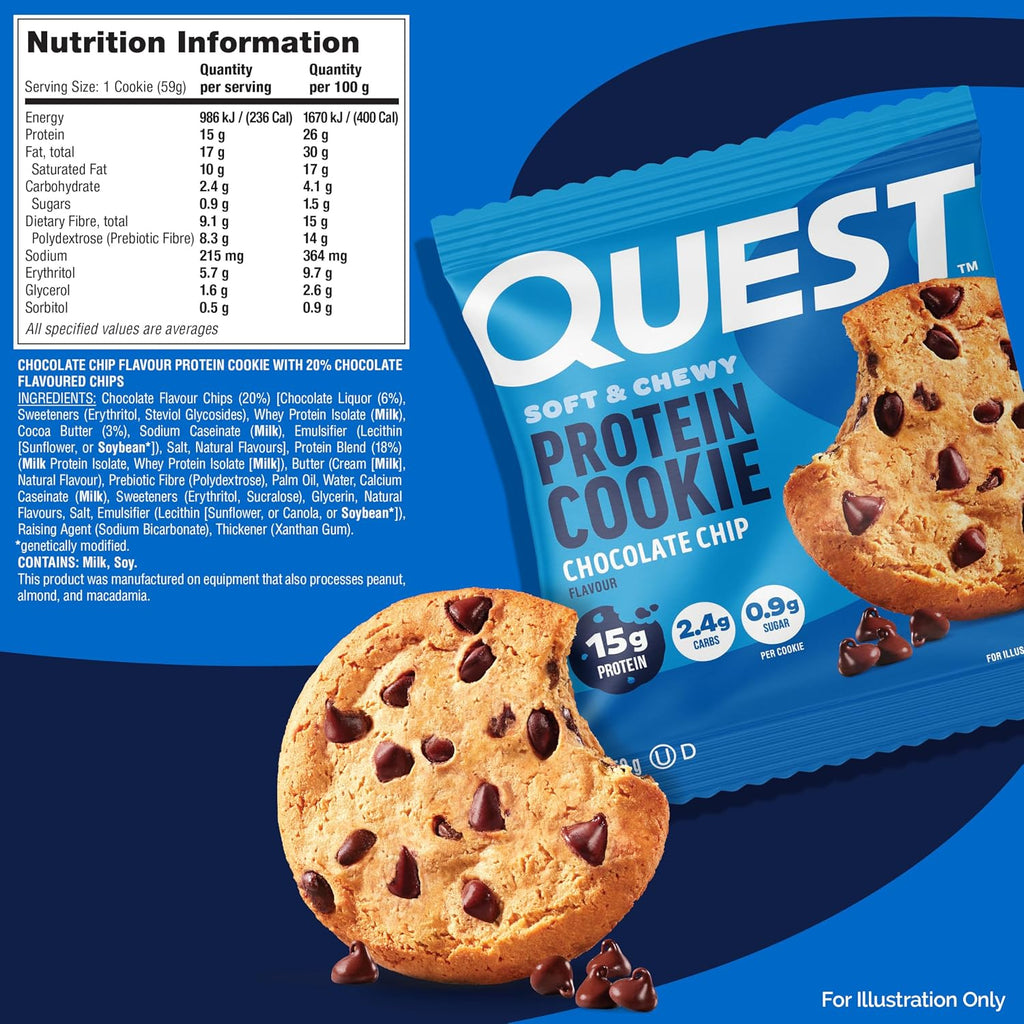 12x Quest Chocolate Chip Protein Cookie High Protein, Keto Friendly, Low Carb Diet Exercise Gym Workout Food