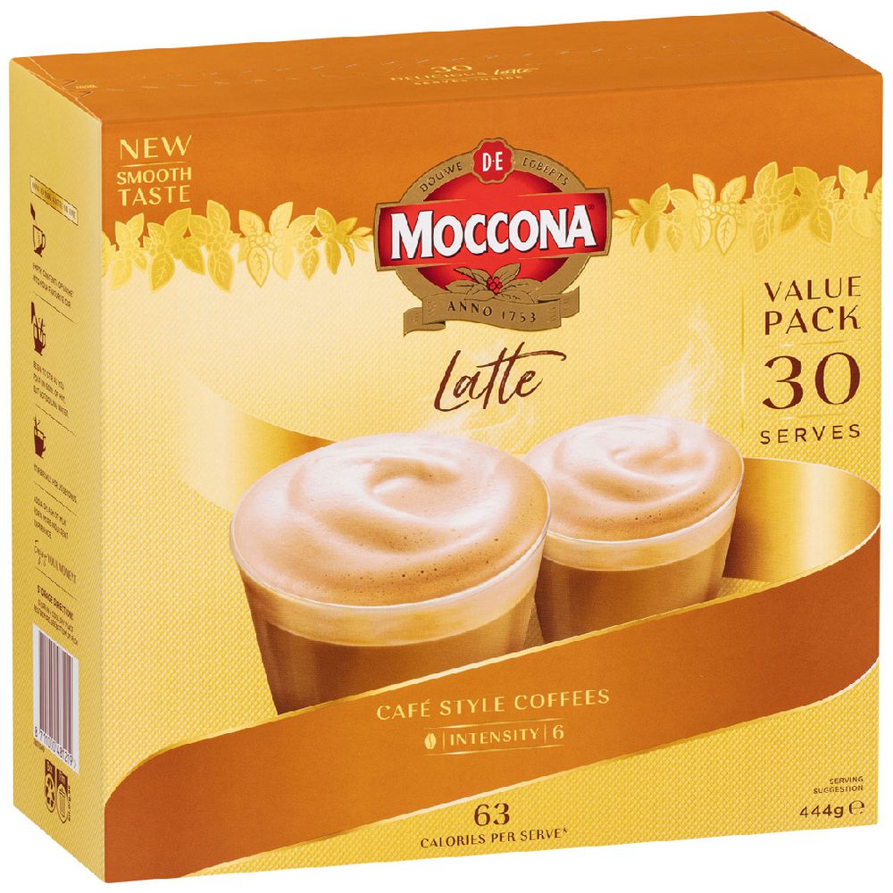 60 Pack Moccona Latte Sachets Instant Portable Coffee Cafe Style Coffee Intensity 6 Home School Camping Home Single Serve