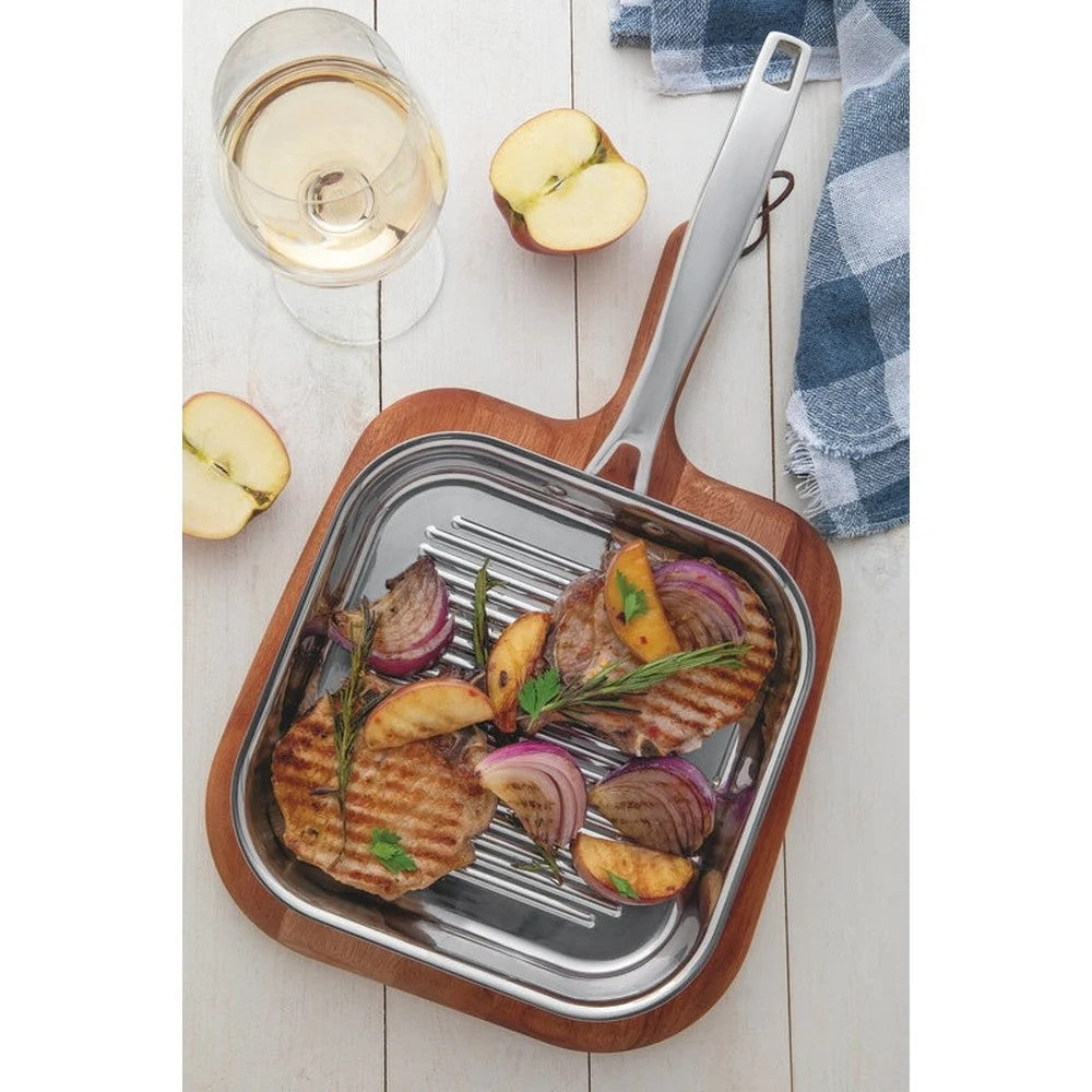 Tramontina Square Skillet Grill 30.8cm Griddle Pan Stainless Steel Healthy Cooking Sear Meats Steak Fish Grill