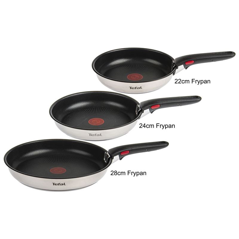 Tefal 4 Piece Ingenio Induction Stainless Steel Frypans, Titanium Non-Stick Cooking, Removable Handle, Cooktop Oven Table Stackable Design
