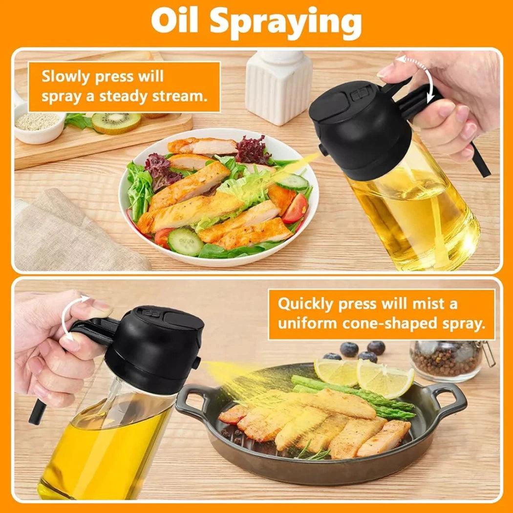 2-in-1 Oil Sprayer Dispenser Glass Spray Bottle Stream 470ml Baking Cooking Vinegar Soy Sauce Seasoning Sprayer