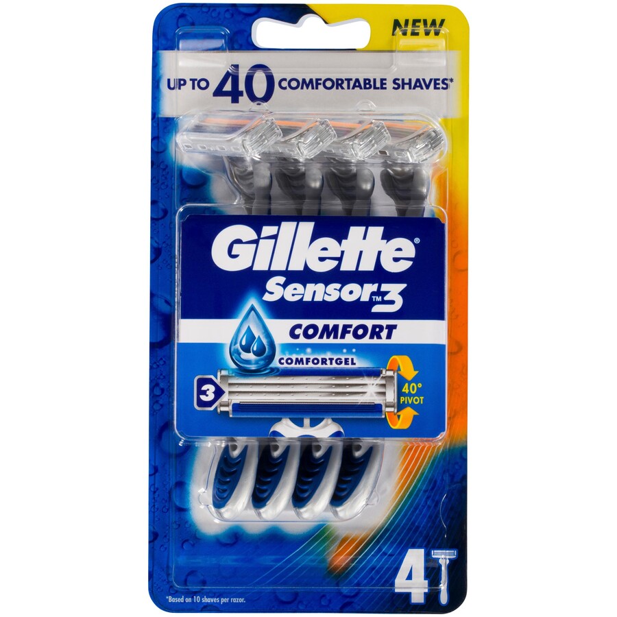 Gilette 4 Pack Shavers | Triple-Blade Razor Facial Shaving | Disposal Men's Beard Mustache Trimmer