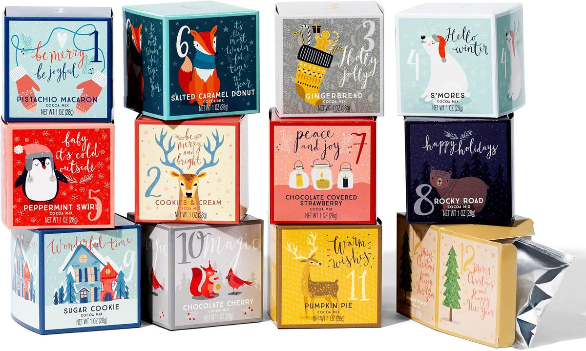 12 Days of Christmas Hot Chocolate Advent Calendar Countdown Calender Gift Set, 12 Pack Gourmet Hot Cocoa Mixes – Christmas Flavours