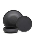 12 Piece Stoneware Dinner Set Stone Dining Meal Set Black Dinnerware Dinner Side Plates Soup Bowls