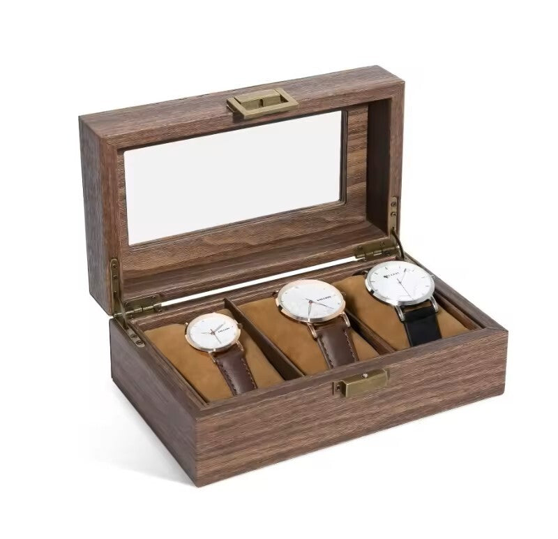 Watch Box Retro 3 Slot Wooden Storage Case Jewelry Display Organizer Gift Showcase