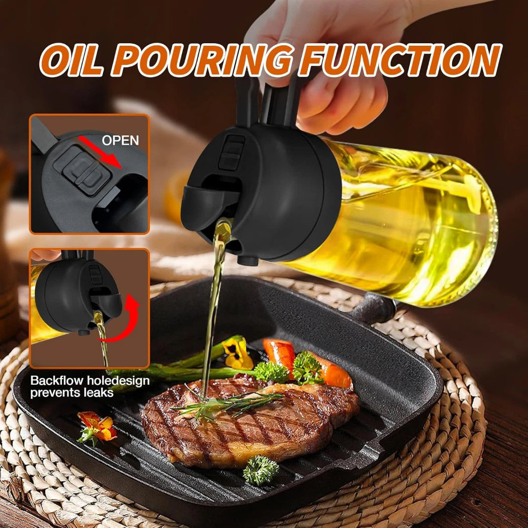2-in-1 Oil Sprayer Dispenser Glass Spray Bottle Stream 470ml Baking Cooking Vinegar Soy Sauce Seasoning Sprayer
