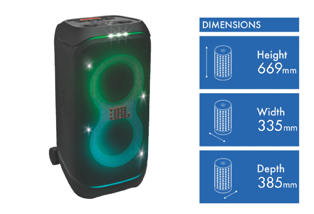 JBL Bluetooth Partybox Microphone Guitar Input Lights Strobe Effect 18hr Battery