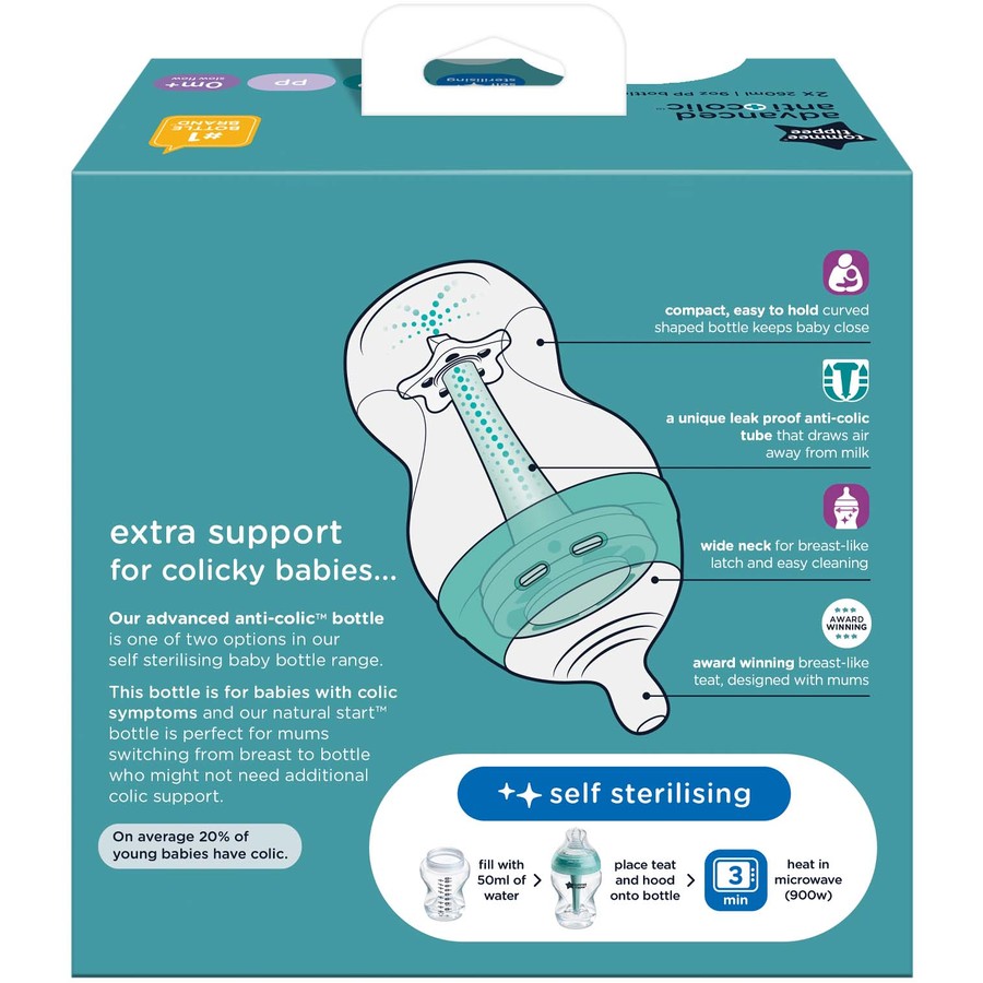 Tommee Tippee Baby Bottles Newborn Anti-Colic Feeding Breast-Like Teat Formula, Anti-Colic Technology, 100% Leakproof Natural Latch