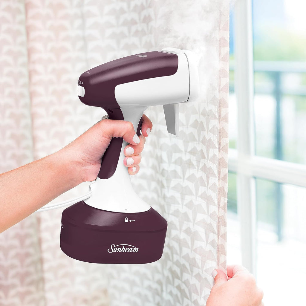 Sunbeam Garment Steamer Electric Clothes Fabric Portable Handheld Heat Resistant Iron, Fast Heat-Up, Curtain Cushion Bed Steamer