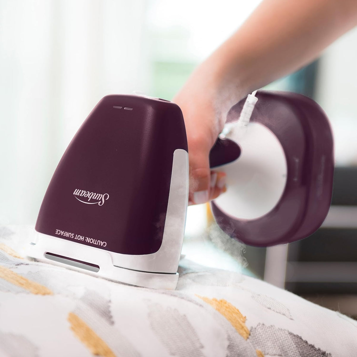 Sunbeam Garment Steamer Electric Clothes Fabric Portable Handheld Heat Resistant Iron, Fast Heat-Up, Curtain Cushion Bed Steamer