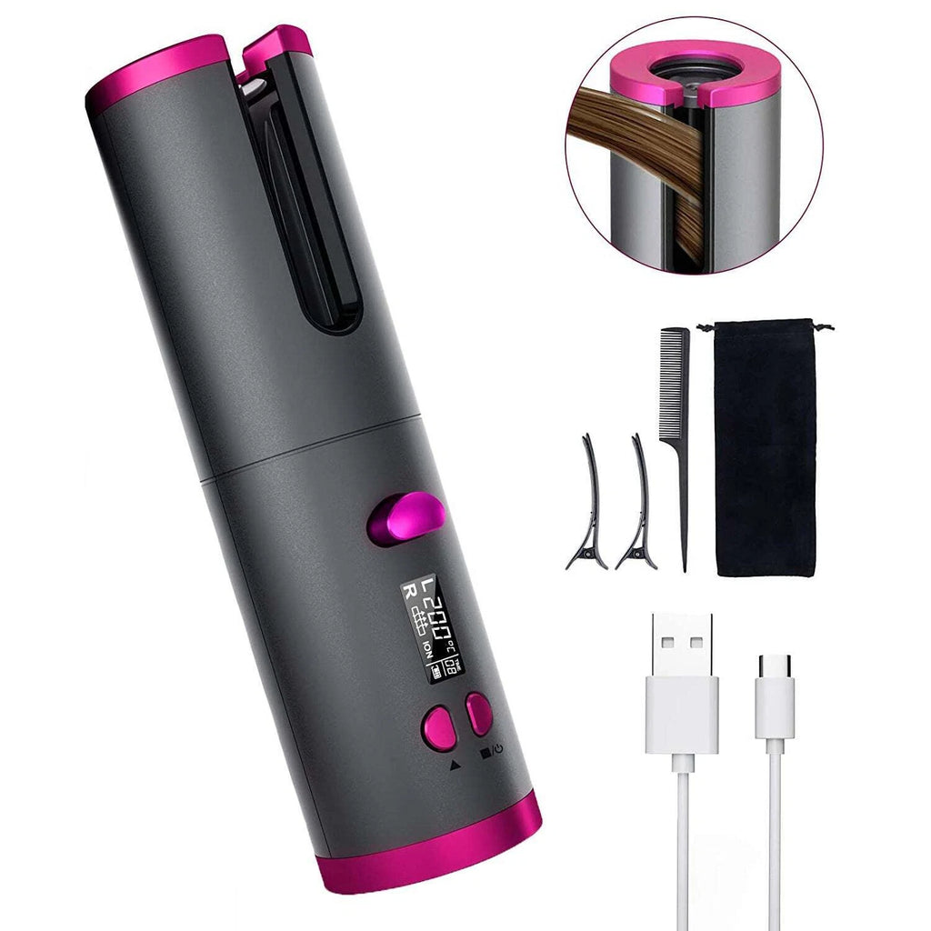 Auto Hair Curler Women's Cordless Curler | Portable Curling Iron Barrel LCD Display | Work Camping
