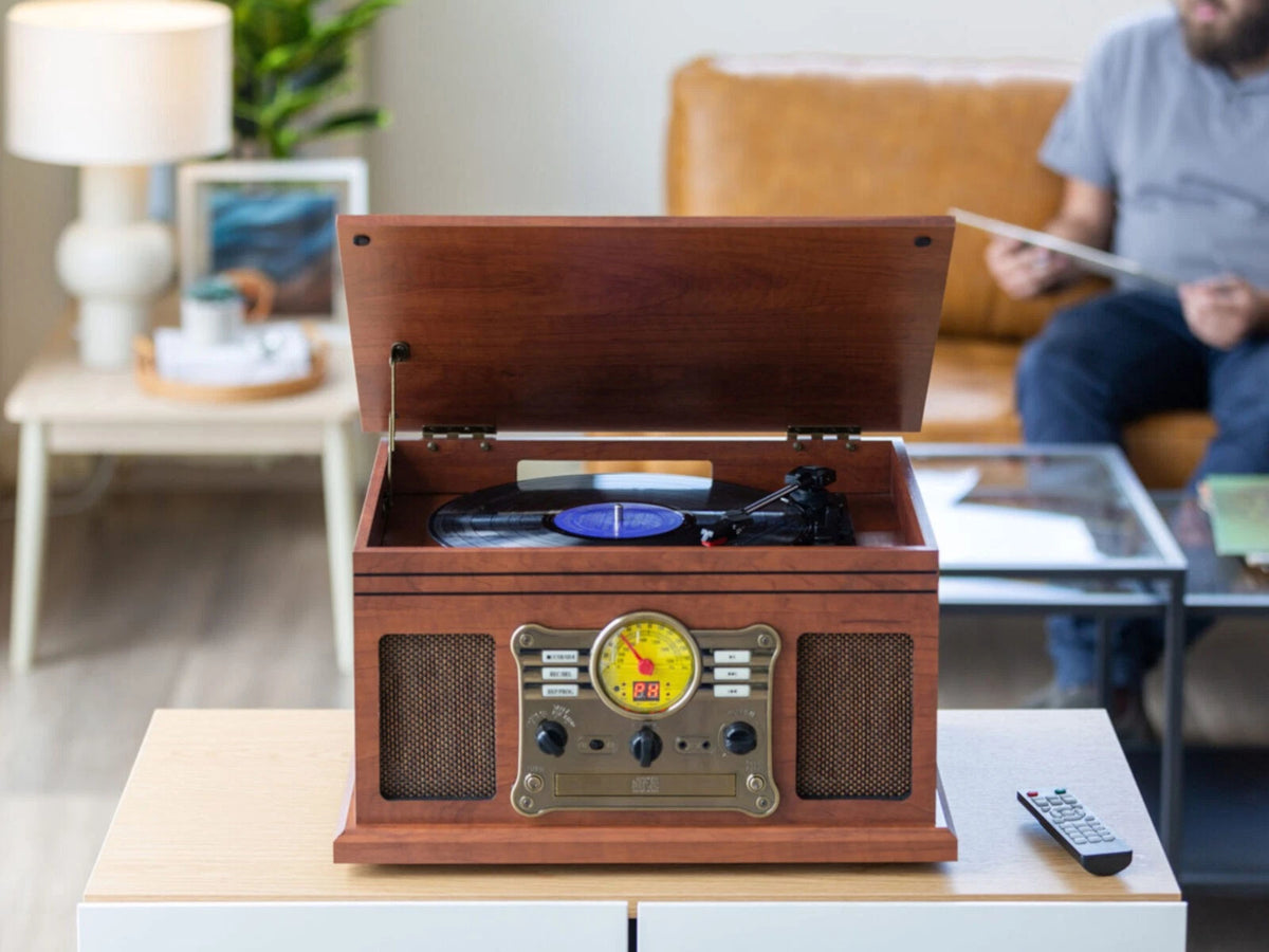 Vintage Bluetooth Speaker | Retro Turntable Vinyl Record Player CD Player AM/FM Radio Cassette
