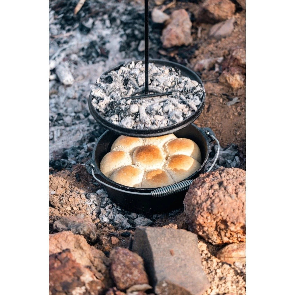 Cast Iron Camping Cookware 31cm Campfire Oven Pot Campsite Cooking Outdoor - Heavy Duty