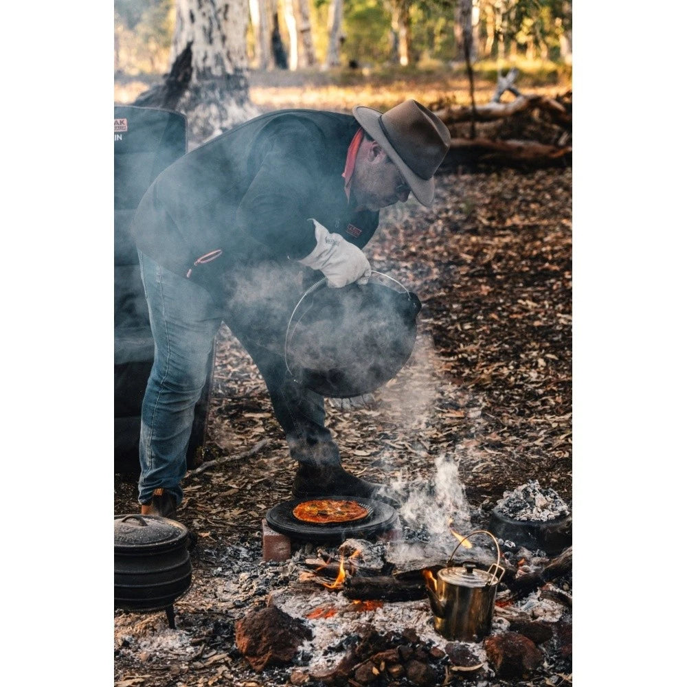 Cast Iron Camping Cookware 31cm Campfire Oven Pot Campsite Cooking Outdoor - Heavy Duty