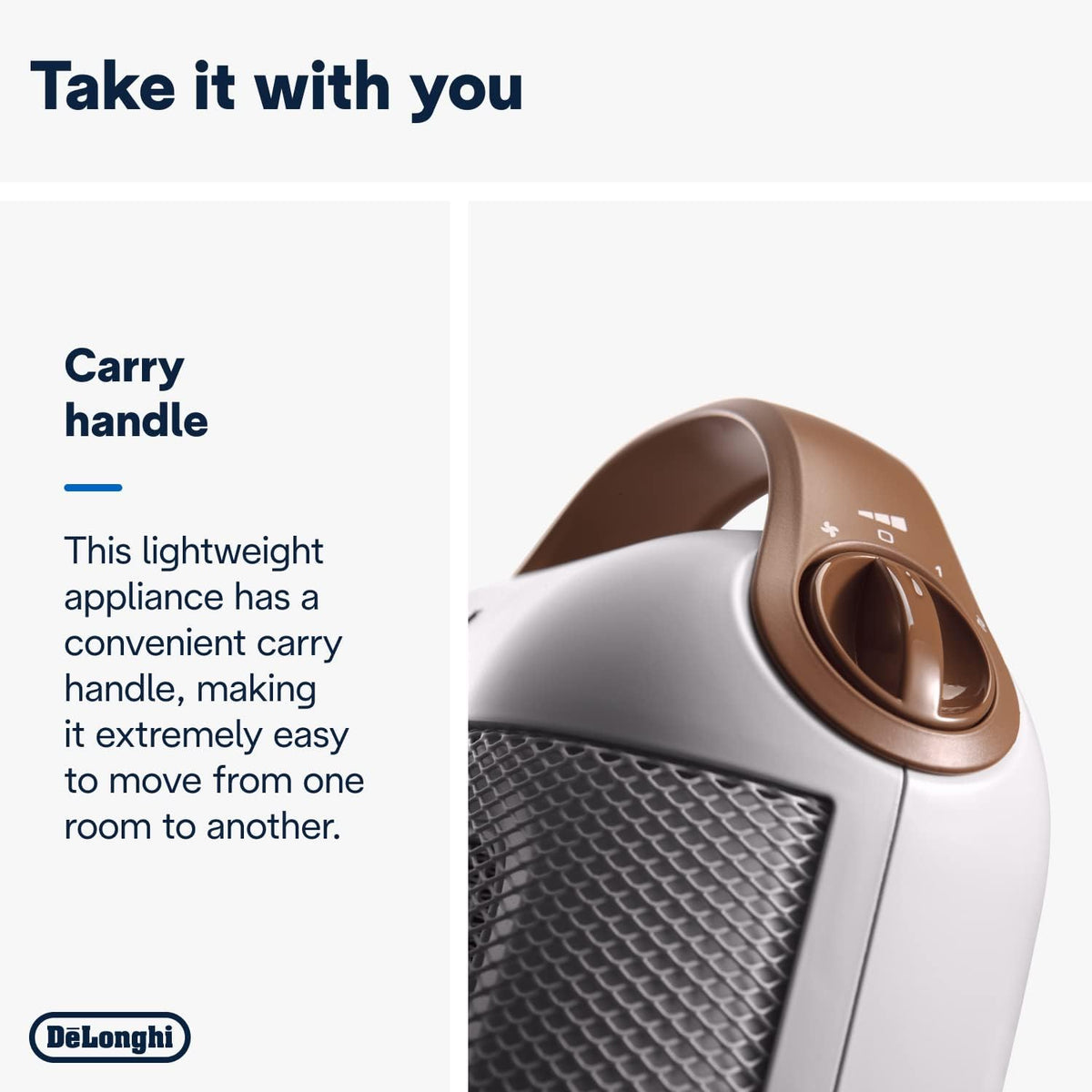 De'Longhi Capsule Fan Heater | Self-Regulating Ceramic Heater| Mini Fan Heater | Portable Heater with Handles | Desk Heater |1800W