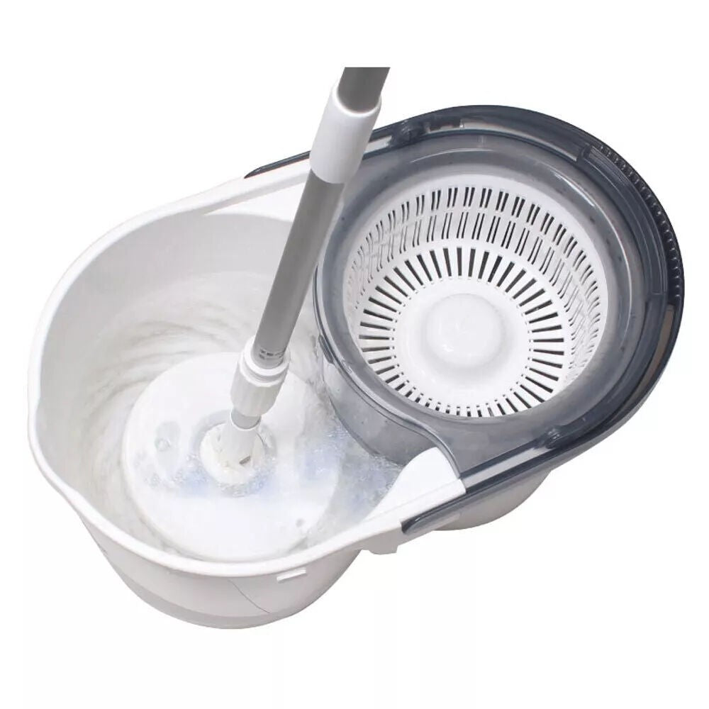 White Magic Microfibre Spin Mop Wet Floor Cleaning Wringing Bucket Hard Wood Tile Cleaning