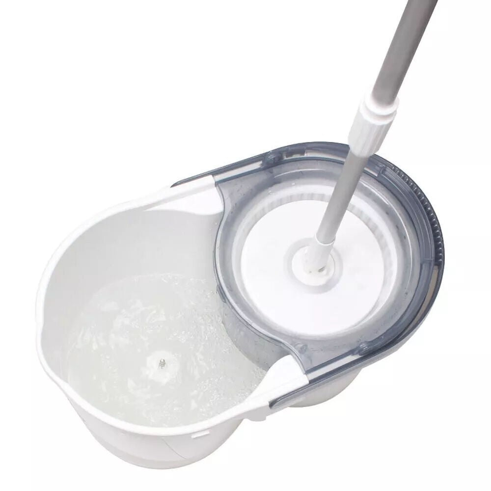 White Magic Microfibre Spin Mop Wet Floor Cleaning Wringing Bucket Hard Wood Tile Cleaning