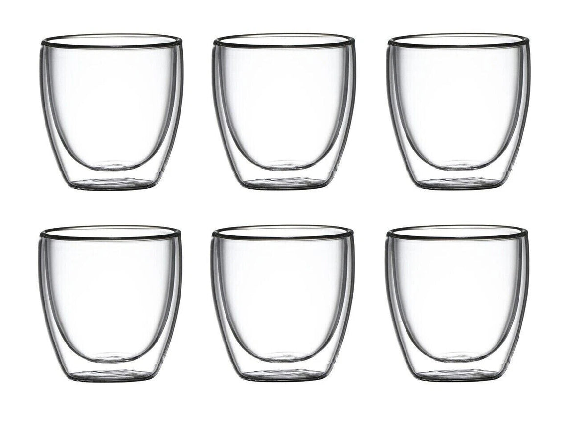 6x Hot Cold Drink Beverage Cups Mugs Double Wall Tea Coffee Espresso Latte Cappuccino Water Cocktail Mocktail 250ml