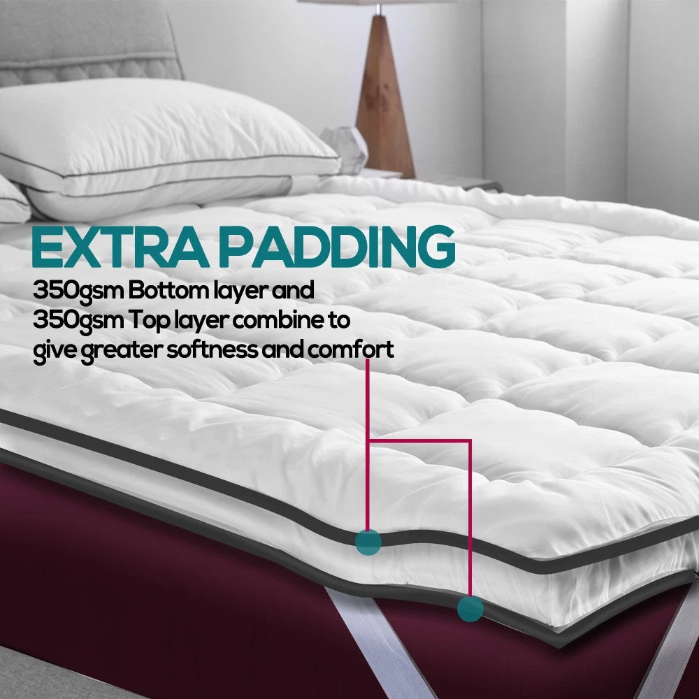 Queen Pillowtop Mattress Topper 5cm Underlay Bed Matress Mat Protector Fitted Skirt