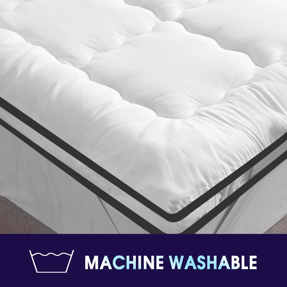 Queen Pillowtop Mattress Topper 5cm Underlay Bed Matress Mat Protector Fitted Skirt