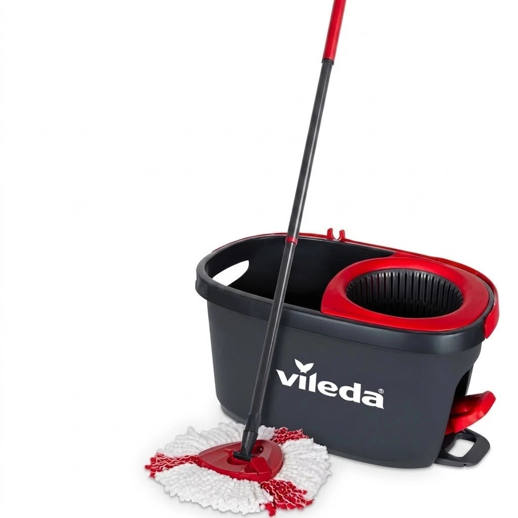 Vileda Microfibre Mop and Bucket Set Plastic Dirty Water Bucket, Easy Wring Spin Mop, Bathroom Kitchen Home Cleaner