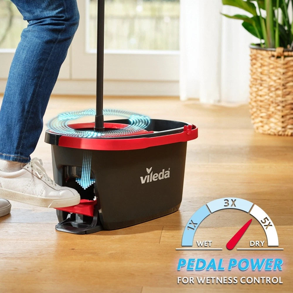 Vileda Microfibre Mop and Bucket Set Plastic Dirty Water Bucket, Easy Wring Spin Mop, Bathroom Kitchen Home Cleaner