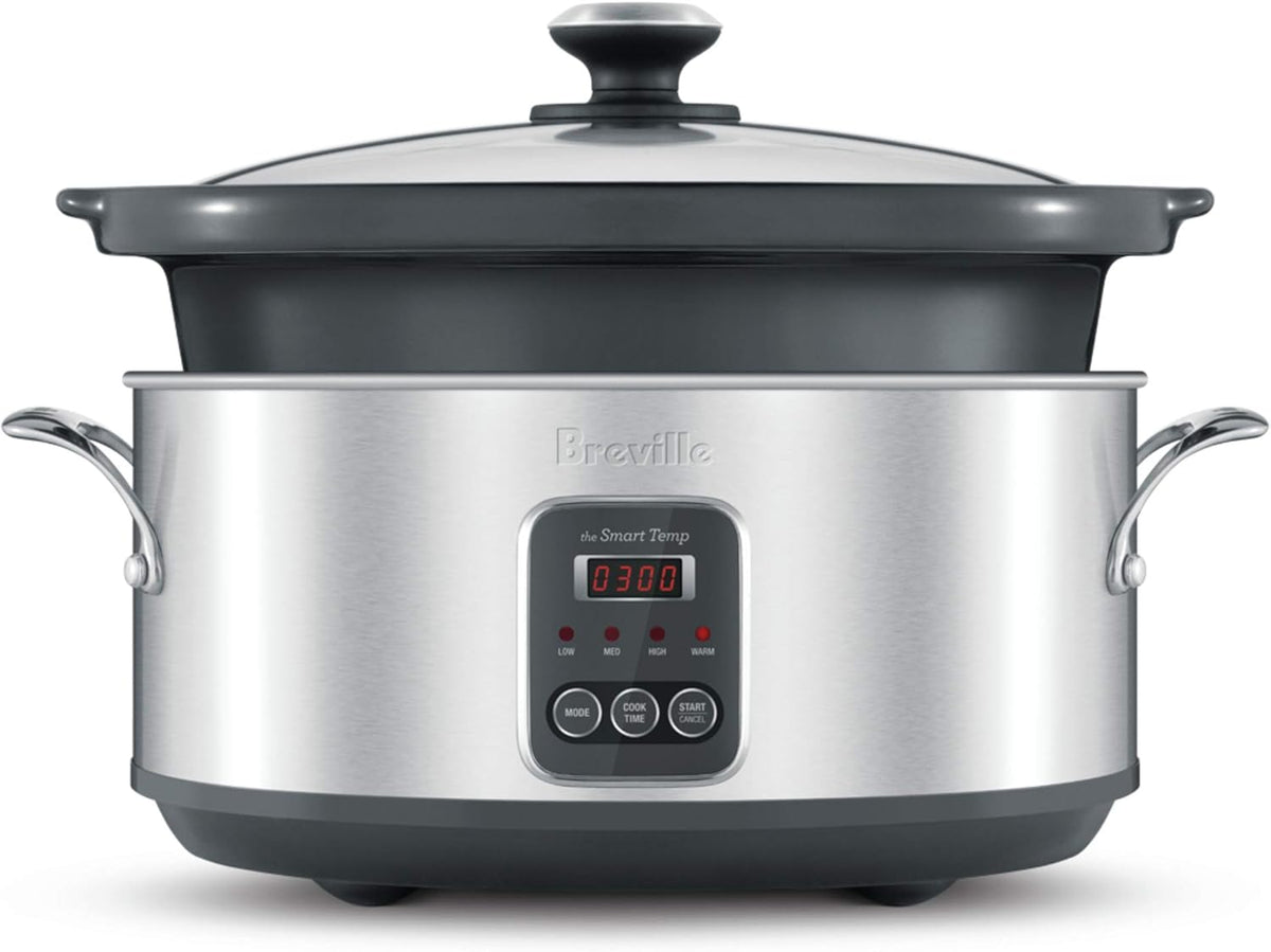Breville Slow Cooker 6L Stainless Steel Meat Family Slow Cooking, Tender Slow Cooked Stew Curry Soup Lamb Beef Pull-Apart Meat, Kitchen Appliance