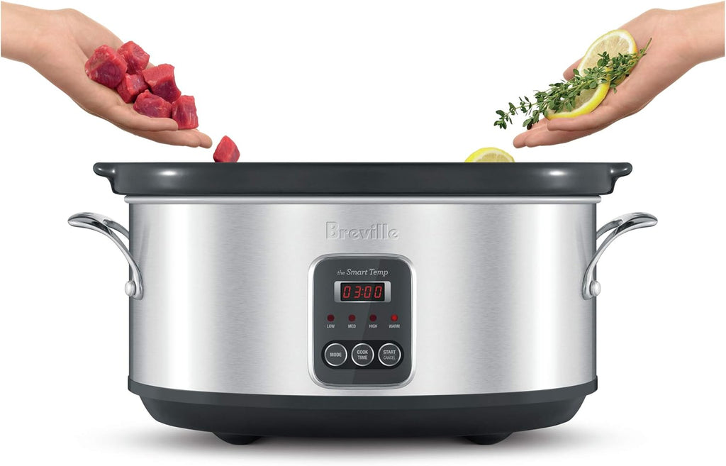 Breville Slow Cooker 6L Stainless Steel Meat Family Slow Cooking, Tender Slow Cooked Stew Curry Soup Lamb Beef Pull-Apart Meat, Kitchen Appliance