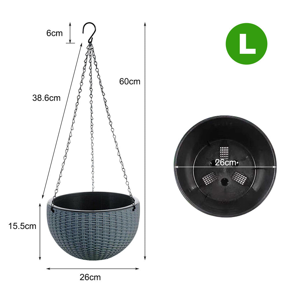 Hanging Rattan-Style Flower Basket 26cm Indoor Outdoor Balcony Planter Hanging Chains