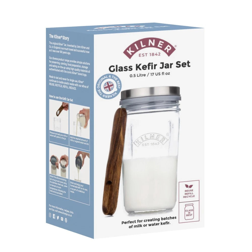 Kilner Kefir Fermentation Glass Set Tangy Probiotic Drink Maker Healthy Homemade Fermentator 500ml