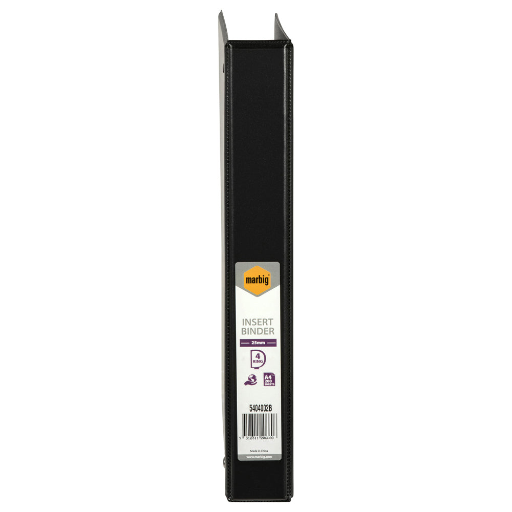 Marbig Clearview 4 D-Ring Insert Binder | 20pc A4 File 25mm Document Organiser Black