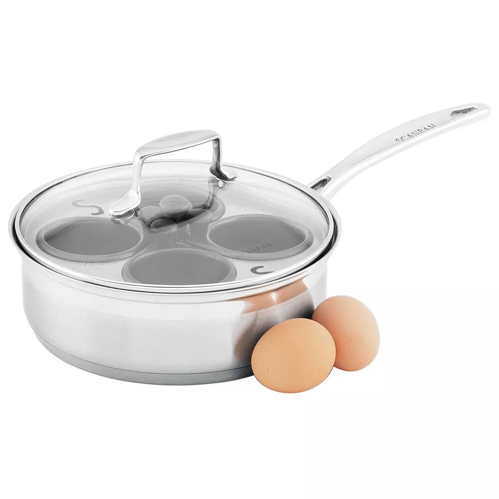 Scanpan Stovetop Egg Poacher Set With Lid 20cm - Hard Soft Poaching Pan Non-Stick Cups