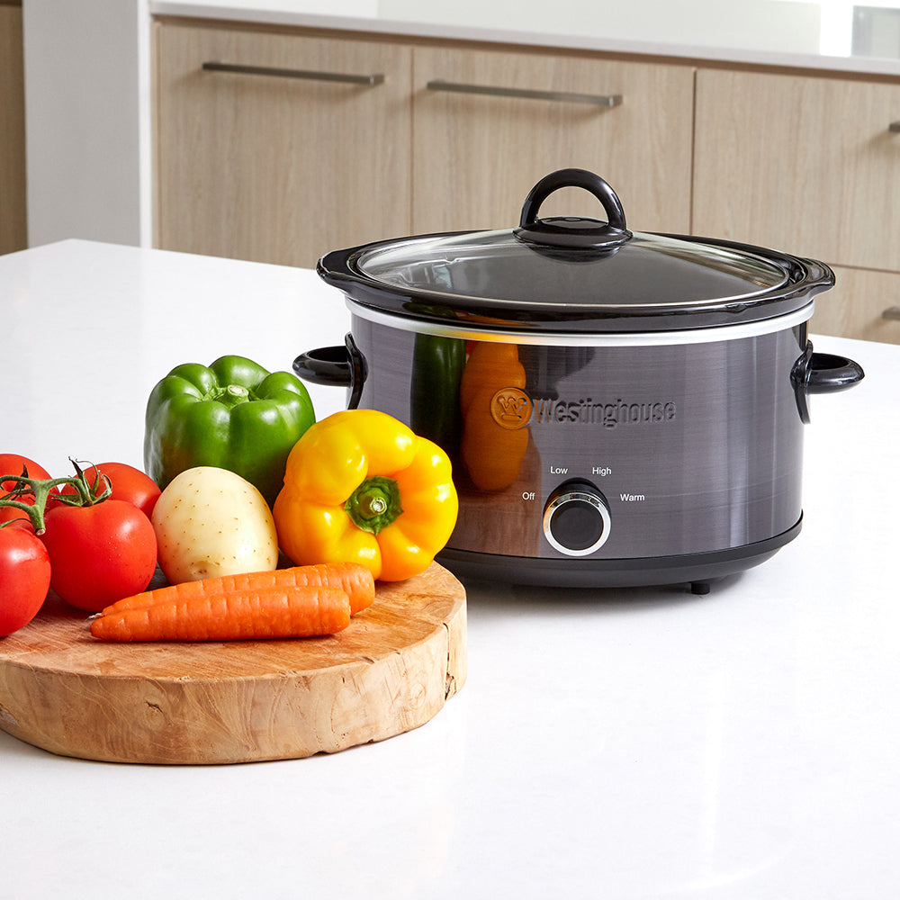 Westinghouse 3.5L | 210W Electric Slow Cooker w/Ceramic Pot | Stainless Steel Black