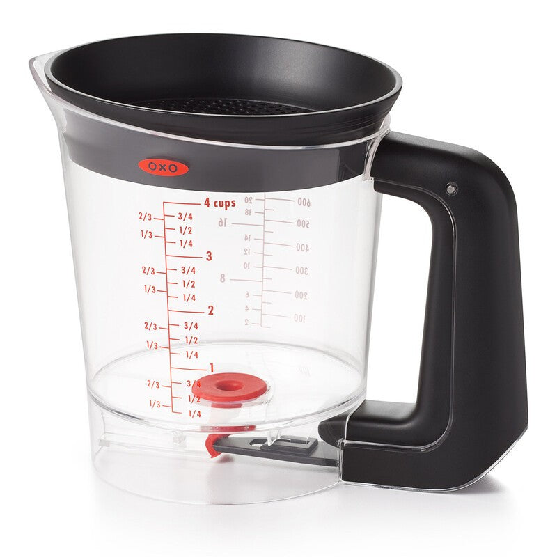 OXO Fat Separator 4 CUP Oil Fat Strainer with Bottom Release - Oil Straining Dispenser Fat Strainer