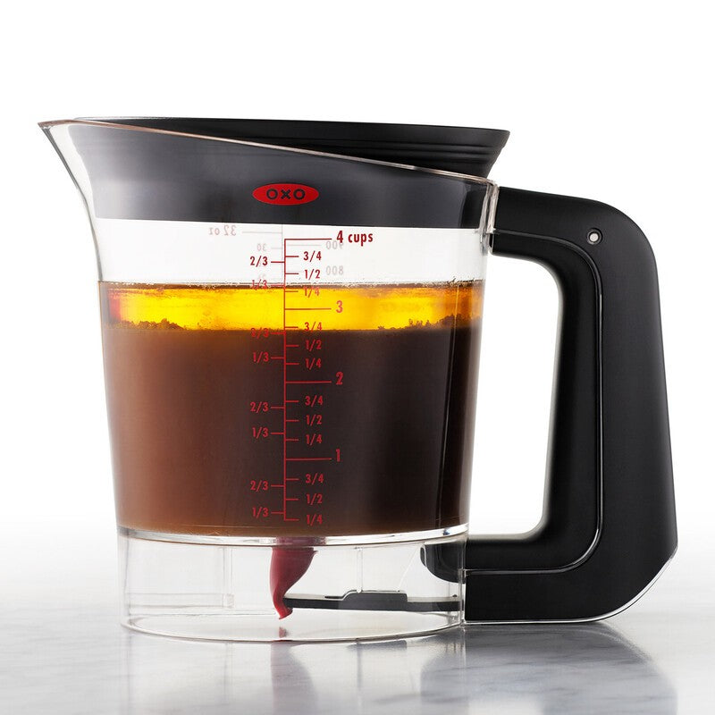 OXO Fat Separator 4 CUP Oil Fat Strainer with Bottom Release - Oil Straining Dispenser Fat Strainer