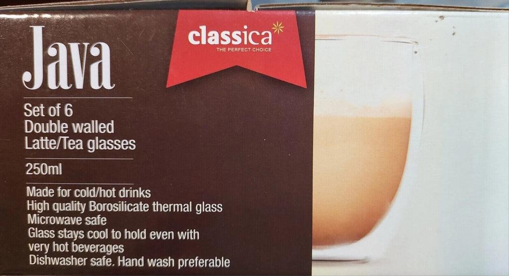 6x Hot Cold Drink Beverage Cups Mugs Double Wall Tea Coffee Espresso Latte Cappuccino Water Cocktail Mocktail 250ml